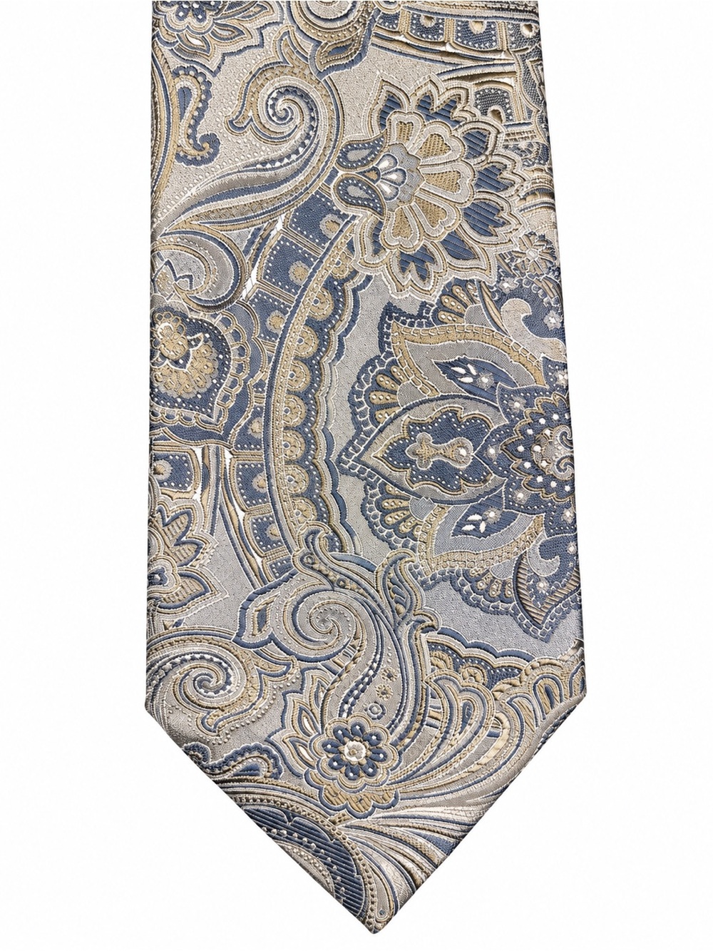 Canali Italy Luxury Silk Tie Paisley Silver Blue Gold Mens Necktie Authentic - Picture 7 of 11
